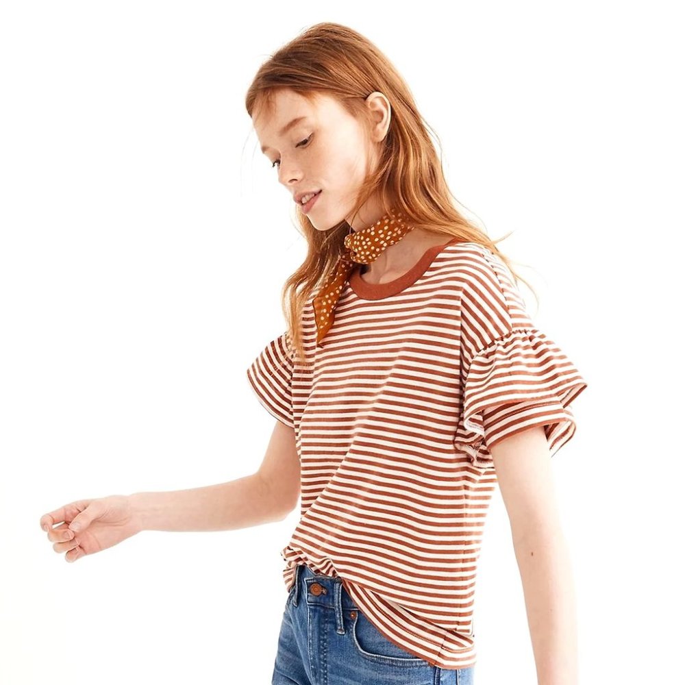 Madewell Striped Ruffle Sleeve Tee